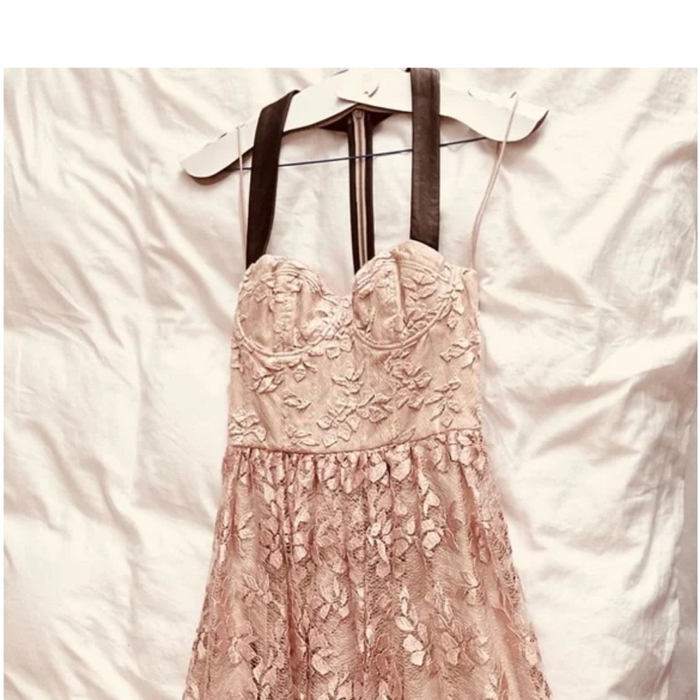 Alice & Olivia Pink Lace corset Gown with Black Leather Straps